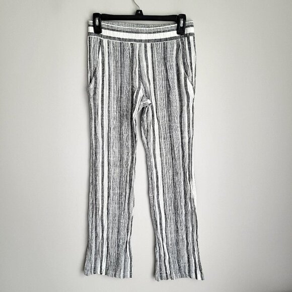 Drew Linen Blend Beachy Textured Striped Elastic Waist Straight Leg Pocket Pants - Picture 1 of 6